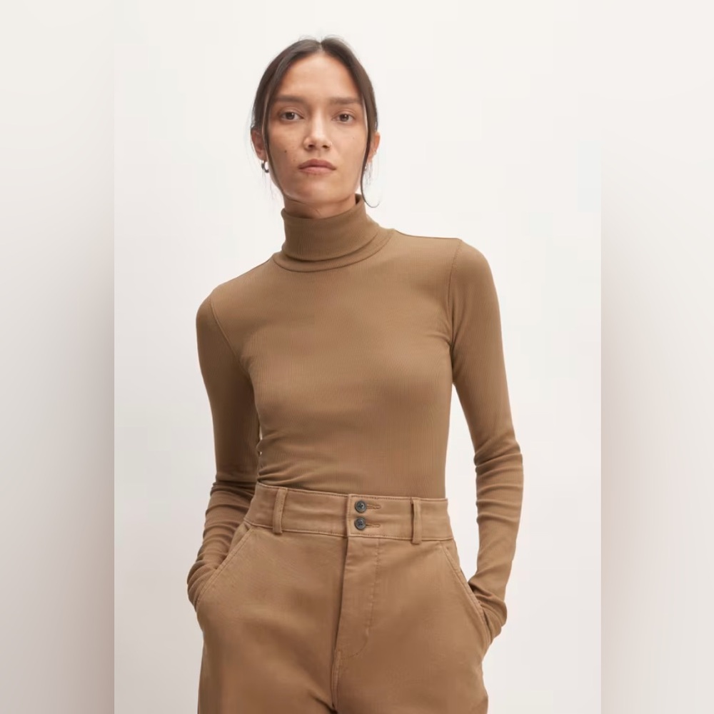 The Supima Micro-Rib Turtleneck in toasted coconut